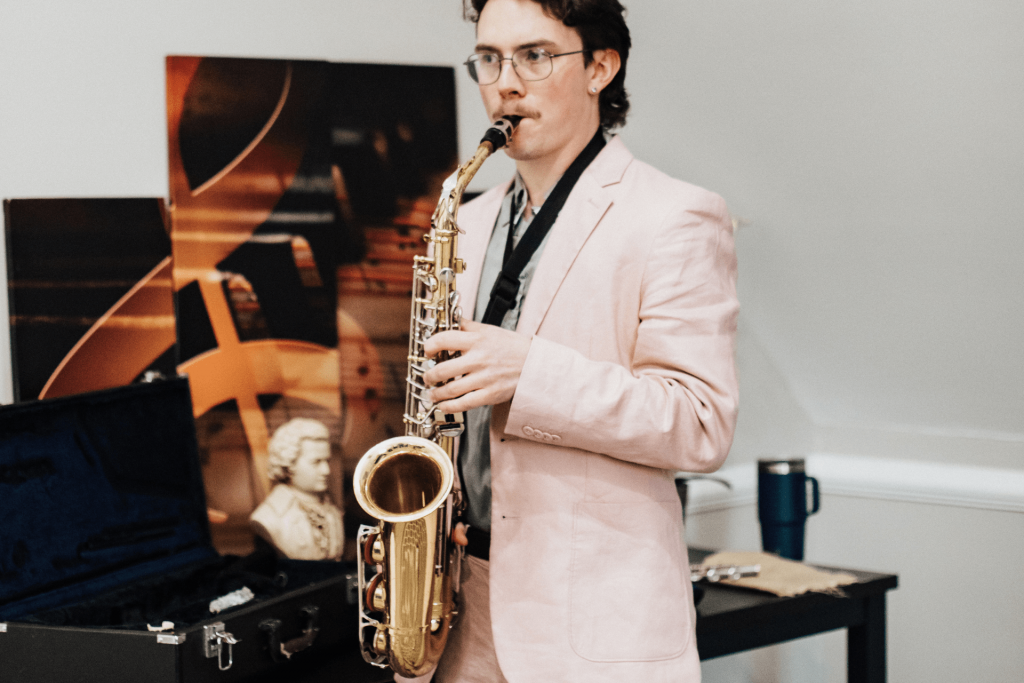 playing saxophone