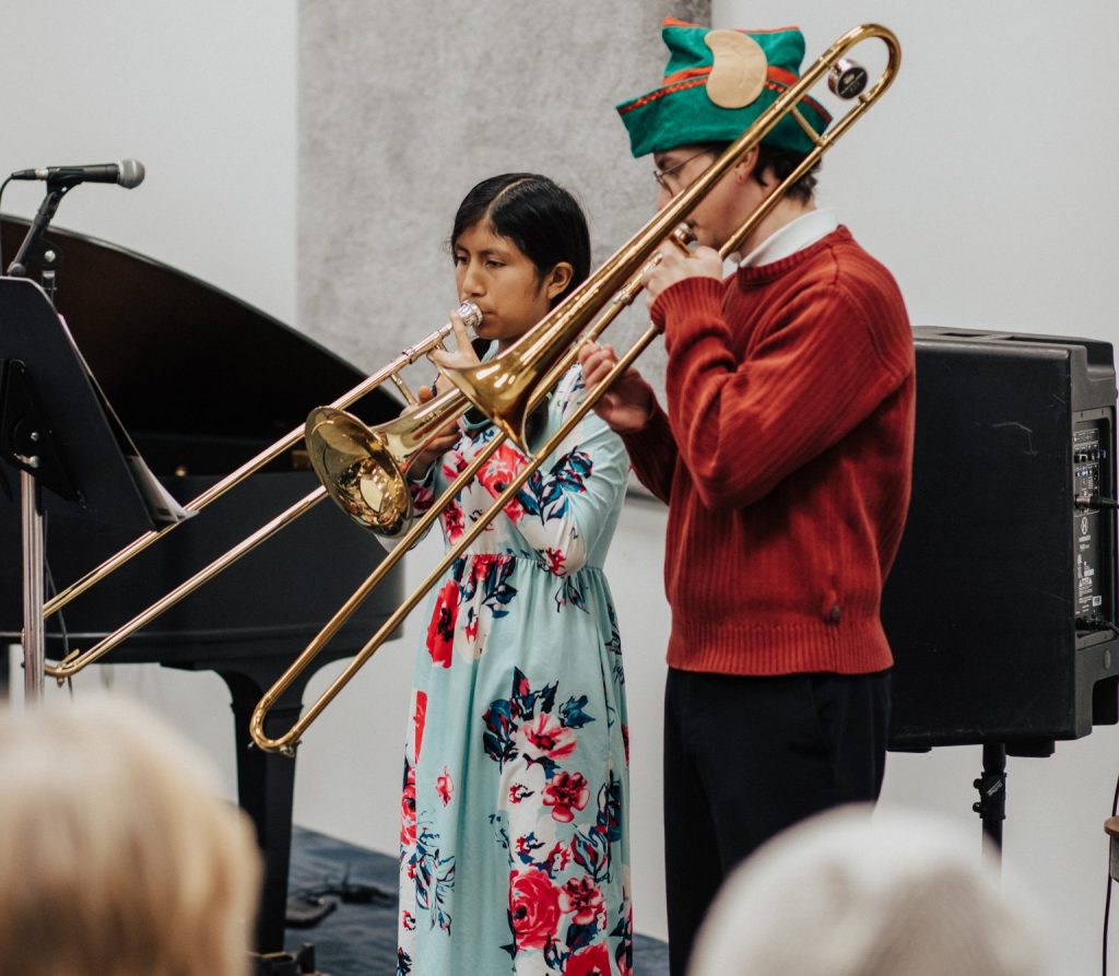 Music student practicing recital skills during a private lesson in Columbus, Ohio
