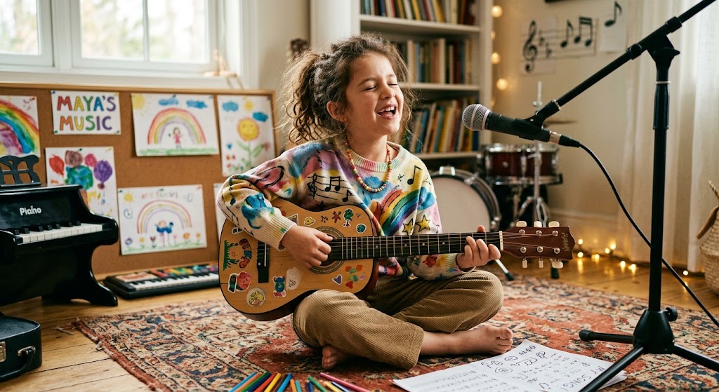 Child expressing creativity and emotions through music