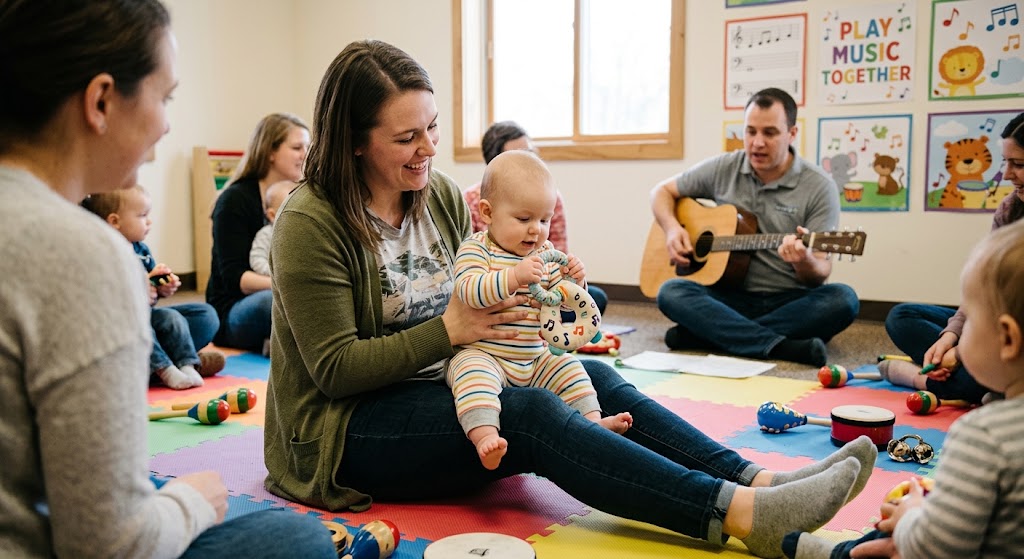 Parent and baby participating in an early childhood music class