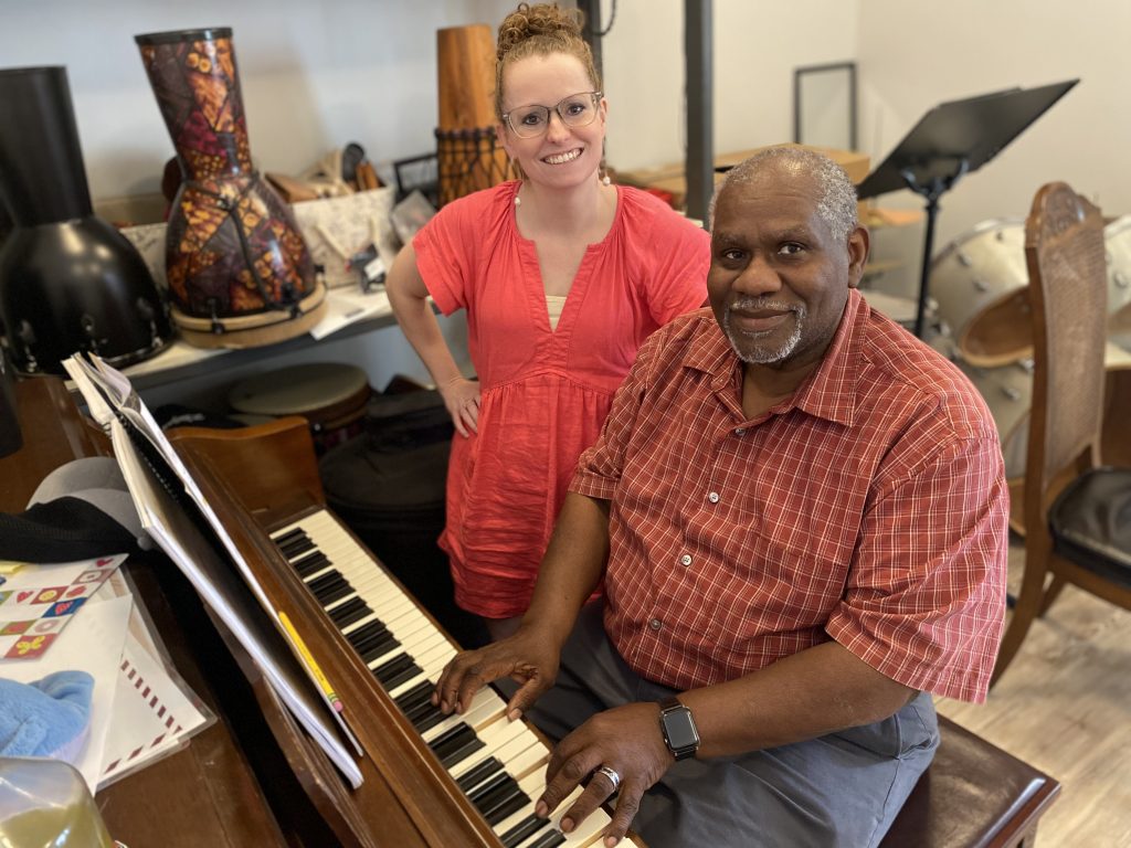 Adult music student smiling with Julie Chambers in Columbus, Ohio.