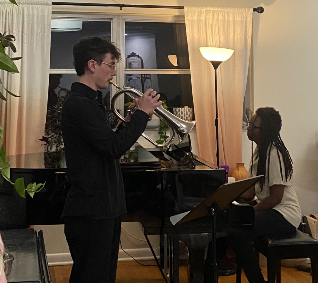 Adult music students connecting during a Chambers Music Studio event in Columbus, Ohio.