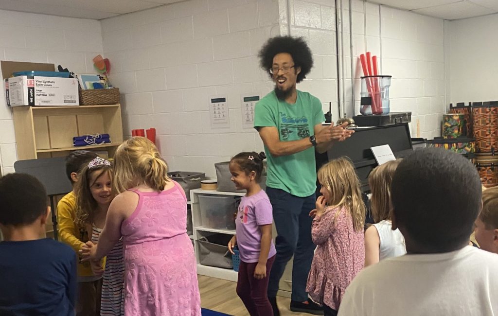 Music teachers enjoy working with children ages 4-6 in a music and movement based class called Jam Band.